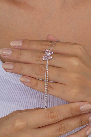 Gümüş Pazarım Pembe Taşlı Kelebek Gümüş Bileklik