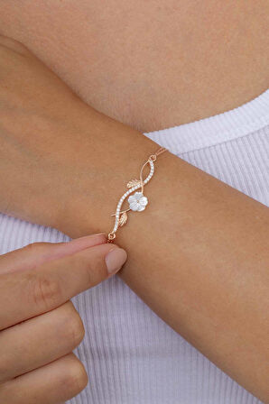 Gümüş Pazarım Manolya Çiçeği Kadın Rosegold Gümüş Bileklik