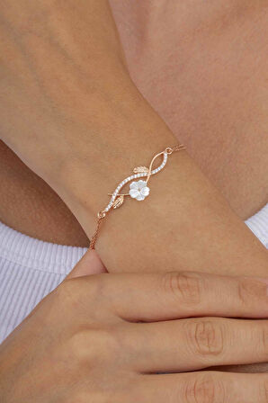 Gümüş Pazarım Manolya Çiçeği Kadın Rosegold Gümüş Bileklik