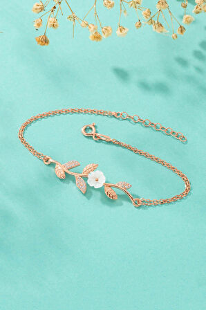 Gümüş Pazarım Manolya Çiçeği Kadın Rosegold Gümüş Bileklik