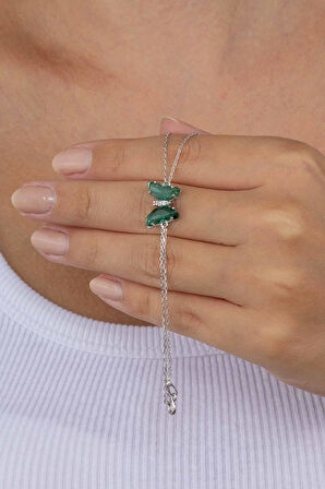 Gümüş Pazarım Yeşil Taşlı Kelebek Gümüş Bileklik