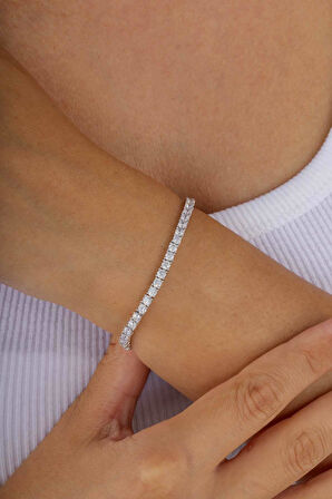 Gümüş Pazarım Pırlanta Montür 4 Tırnaklı Su Yolu Gümüş Bileklik