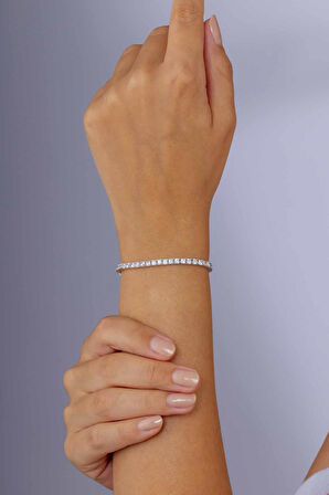 Gümüş Pazarım Pırlanta Montür 4 Tırnaklı Su Yolu Gümüş Bileklik