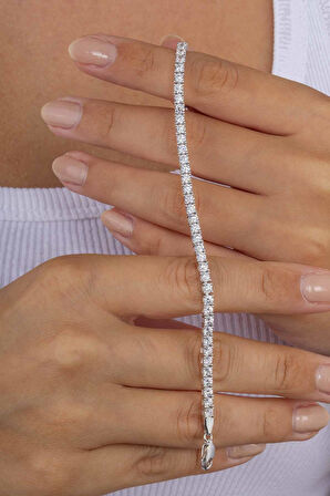 Gümüş Pazarım Pırlanta Montür 4 Tırnaklı Su Yolu Gümüş Bileklik