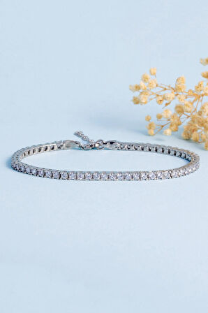 Gümüş Pazarım Pırlanta Montür 4 Tırnaklı Su Yolu Gümüş Bileklik