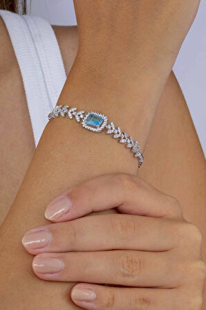 Gümüş Pazarım Pırlanta Montür Aqua Taşlı Gümüş Bileklik