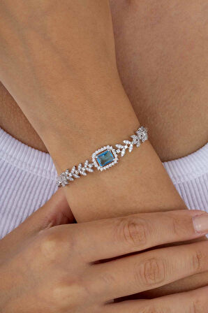 Gümüş Pazarım Pırlanta Montür Aqua Taşlı Gümüş Bileklik