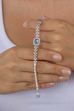 Gümüş Pazarım Pırlanta Montür Aqua Taşlı Gümüş Bileklik