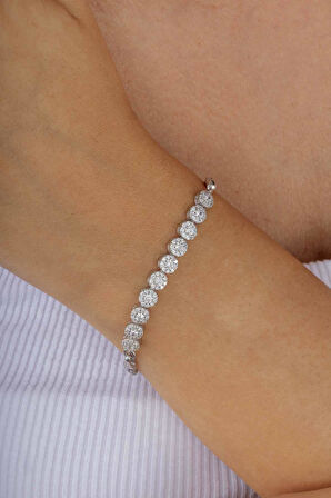 Gümüş Pazarım Rodyum Kaplama Yuvarlak Taşlı Gümüş  Bileklik