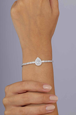 Gümüş Pazarım Pırlanta Montür DamlaTaşlı Gümüş Bileklik