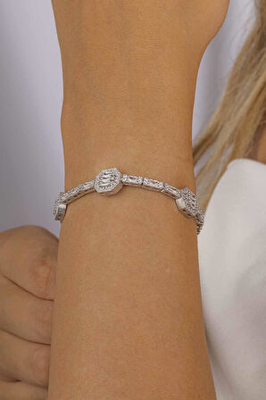 Gümüş Pazarım Baget Taşlı Sıralı Su Yolu Gümüş Bileklik