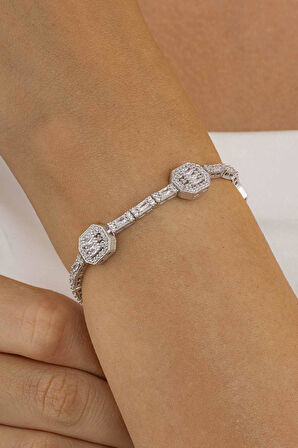 Gümüş Pazarım Baget Taşlı Sıralı Su Yolu Gümüş Bileklik