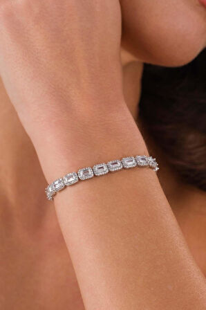 Gümüş Pazarım Su Yolu Baget Taşlı Gümüş Kadın Bileklik