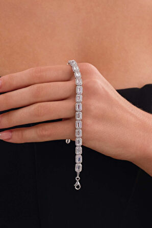 Gümüş Pazarım Su Yolu Baget Taşlı Gümüş Kadın Bileklik