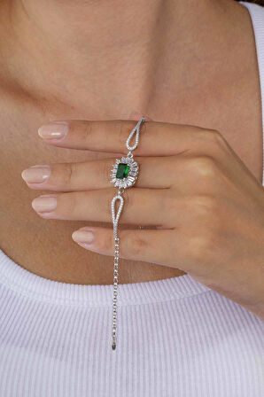 Gümüş Pazarım Elmas Montür Zümrüt Dikdörtgen Taşlı Gümüş Bileklik