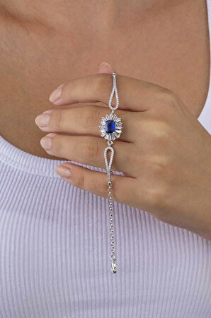 Gümüş Pazarım Elmas Montür Safir Dikdörtgen Taşlı Gümüş Bileklik