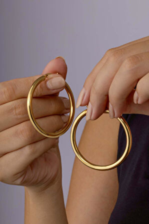 Gümüş Pazarım Altın Kaplama Büyük Boy Halka Çelik Küpe