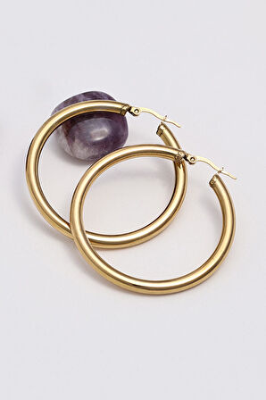 Gümüş Pazarım Altın Kaplama Büyük Boy Halka Çelik Küpe