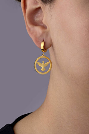 Gümüş Pazarım Anka Kuşu Altın Kaplama Çelik Küpe