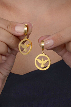 Gümüş Pazarım Anka Kuşu Altın Kaplama Çelik Küpe