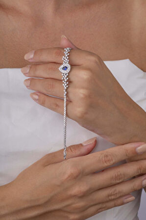 Gümüş Pazarım Hürrem Sultan Modeli Safir Taşllı Damla Motifli 925 Ayar Gümüş Bileklik