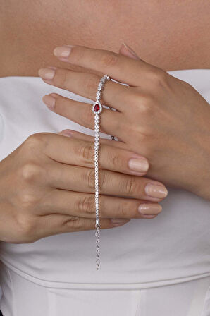 Gümüş Pazarım Yakut Taşlı Damla Motifli Rodyum Kaplama Gümüş Bileklik