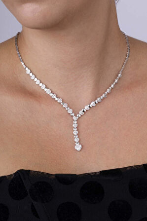 Gümüş Pazarım Rodyum Kaplama 925 Ayar Gümüş Kalpli Süzme Su Yolu Gümüş Kolye