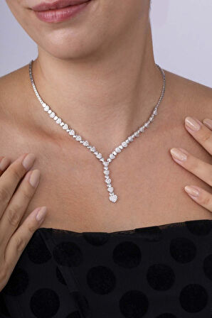 Gümüş Pazarım Rodyum Kaplama 925 Ayar Gümüş Kalpli Süzme Su Yolu Gümüş Kolye