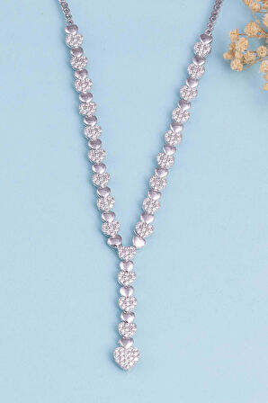 Gümüş Pazarım Rodyum Kaplama 925 Ayar Gümüş Kalpli Süzme Su Yolu Gümüş Kolye