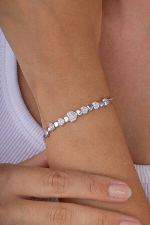 Gümüş Pazarım PRodyum Kaplama 925 Ayar Kalpli Süzme Su Yolu Gümüş Bileklik