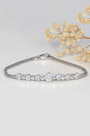 Gümüş Pazarım PRodyum Kaplama 925 Ayar Kalpli Süzme Su Yolu Gümüş Bileklik