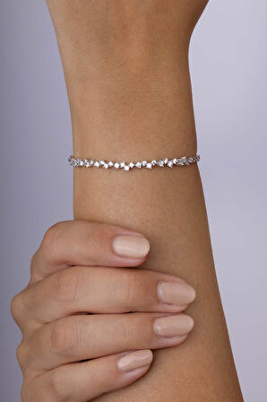 Gümüş Pazarım Pırlanta Montür Rodyum Kaplama 4 Tırnaklı Su Yolu Gümüş Bileklik