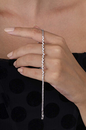 Gümüş Pazarım Pırlanta Montür Rodyum Kaplama 4 Tırnaklı Su Yolu Gümüş Bileklik