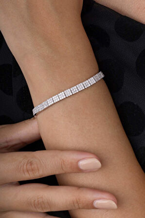 Gümüş Pazarım Pırlanta Model Su Yolu Süzme 925 Ayar Gümüş Bileklik