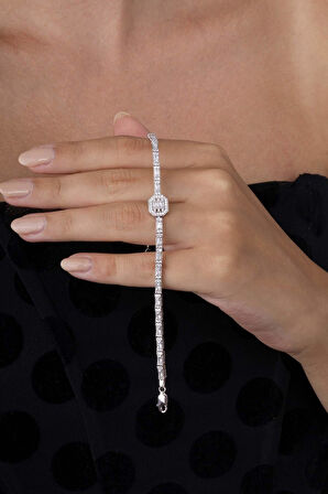 Gümüş Pazarım Su Yolu Süzme Baget Taşlı 925 Ayar Gümüş Bileklik