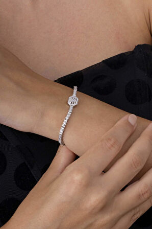 Gümüş Pazarım Su Yolu Süzme Baget Taşlı 925 Ayar Gümüş Bileklik