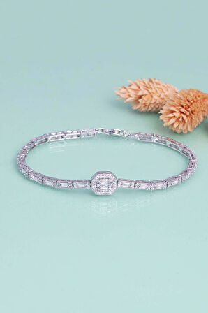 Gümüş Pazarım Su Yolu Süzme Baget Taşlı 925 Ayar Gümüş Bileklik