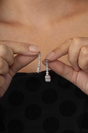 Gümüş Pazarım Baget Taşlı Rodyum Kaplama Su Yolu 925 Ayar Gümüş Küpe