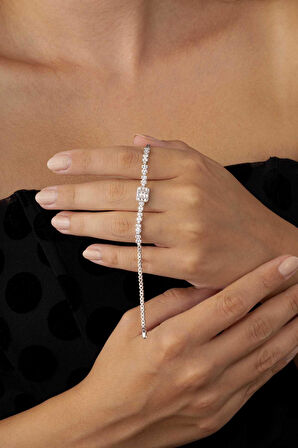 Gümüş Pazarım Baget Taşlı Rodyum Kaplama Su Yolu 925 Ayar Gümüş Bileklik