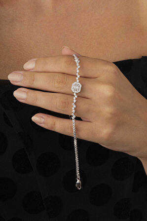 Gümüş Pazarım Pırlanta Montür Sıralı Tek Taş Rodyum Kaplama Baget Gümüş Bileklik