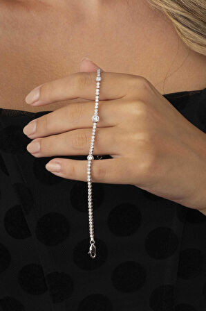 Gümüş Pazarım Tektaş Detaylı Su Yolu Rodyum Kaplama 925 Ayar Gümüş Bileklik