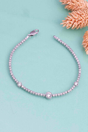 Gümüş Pazarım Tektaş Detaylı Su Yolu Rodyum Kaplama 925 Ayar Gümüş Bileklik