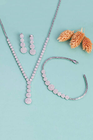 Gümüş Pazarım Süzme Su Yolu Rodyum Kaplama 925 Ayar Gümüş Düğün Seti