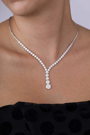 Gümüş Pazarım Süzme Su Yolu Rodyum Kaplama 925 Ayar Gümüş Kolye