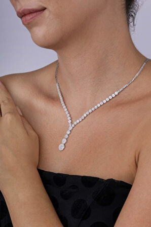 Gümüş Pazarım Süzme Su Yolu Rodyum Kaplama 925 Ayar Gümüş Kolye