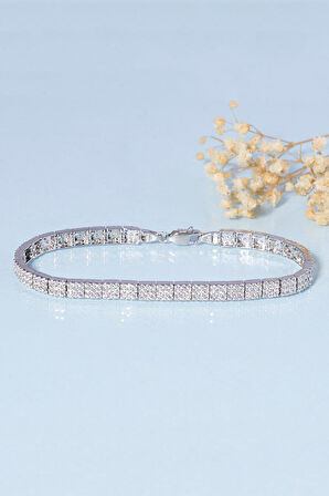 Gümüş Pazarım Beyaz Altın Kaplama 3 Sıra Su Yolu 925 Ayar Gümüş Bileklik