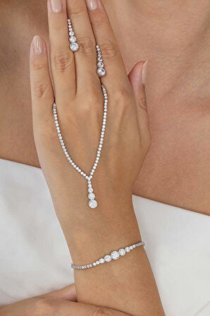 Gümüş Pazarım Pırlanta Montür Yuvarlak Kesim Su Yolu Gümüş Düğün Seti