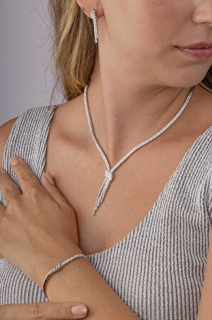 Gümüş Pazarım Su Yolu Kemerli 925 Ayar Gümüş Düğün Set