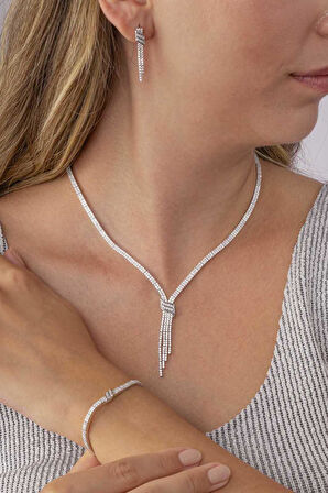 Gümüş Pazarım Su Yolu Kemerli 925 Ayar Gümüş Düğün Set