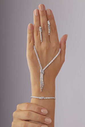 Gümüş Pazarım Su Yolu Kemerli 925 Ayar Gümüş Düğün Set